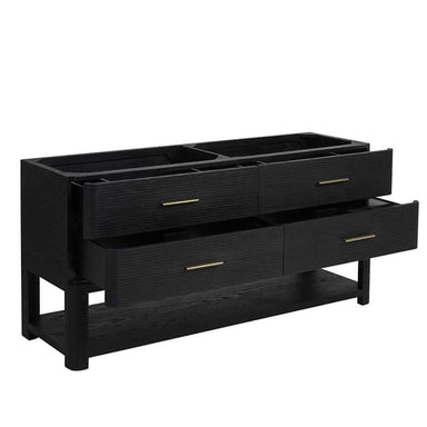 James Martin Lucian 72 Inch Double Vanity in Carbon Oak Corner View Open Drawers