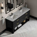 James Martin Lucian 72 Inch Double Vanity in Carbon Oak With Victorian Silver Silestone Widespread Top