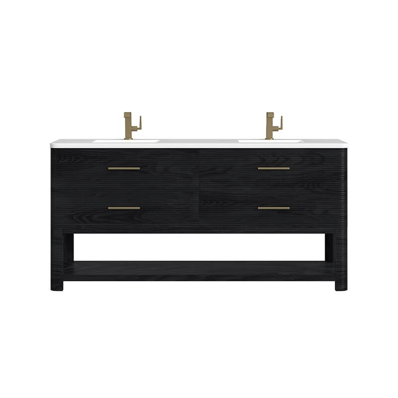 James Martin Lucian 72 Inch Double Vanity in Carbon Oak With White Zeus Silestone Top