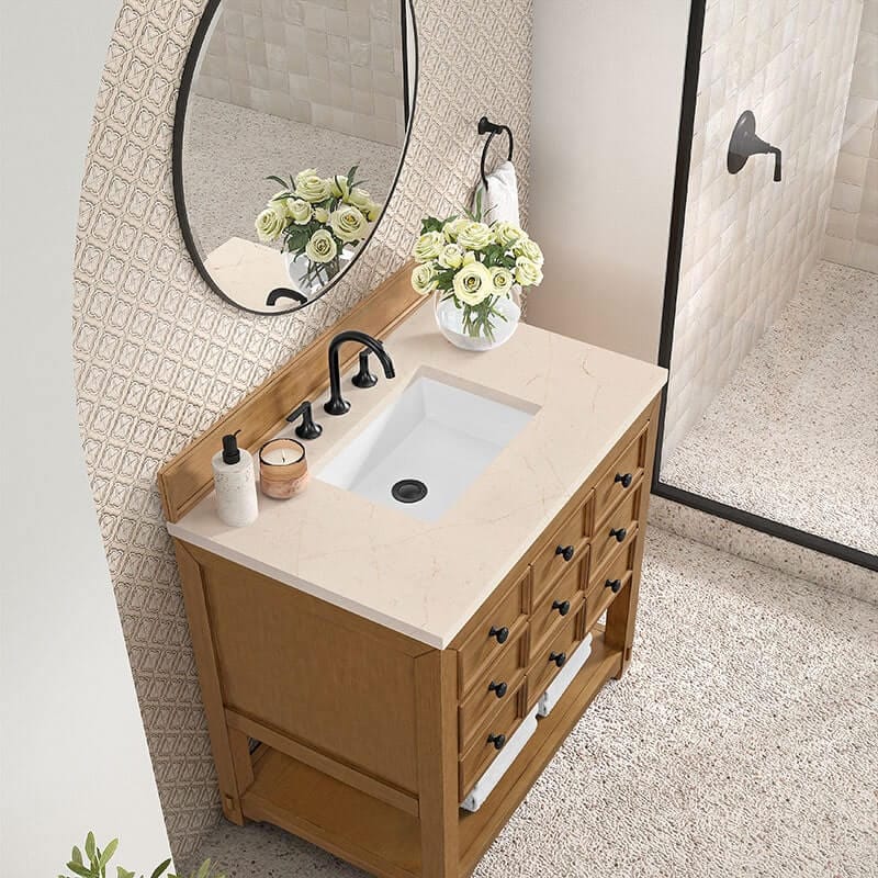 James Martin Malibu 36" Single Vanity Amber Birch With Eternal Marfil Top