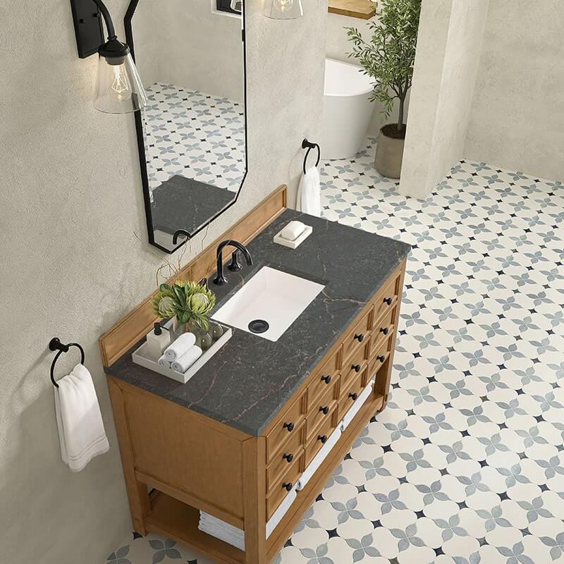 james martin malibu 48 inch single vanity with parisien bleu silestone top