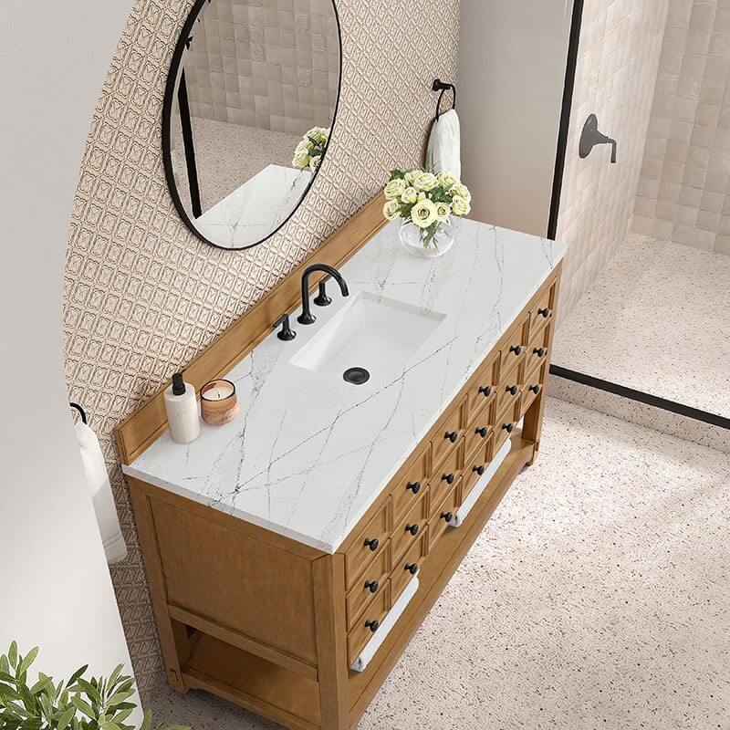 James Martin Malibu 60 Inch Single Vanity Amber Birch With Ethereal Noctis Top