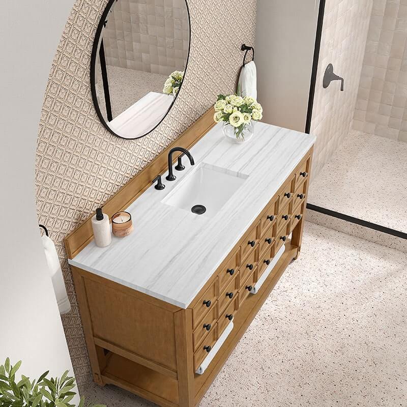 James Martin Malibu 60" Single Vanity Amber Birch With Arctic Fall Top