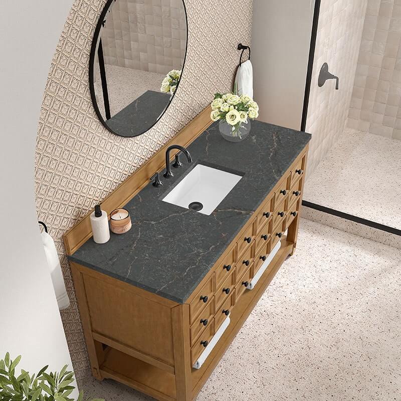 James Martin Malibu 60" Single Vanity Amber Birch With Parisien Bleu Top