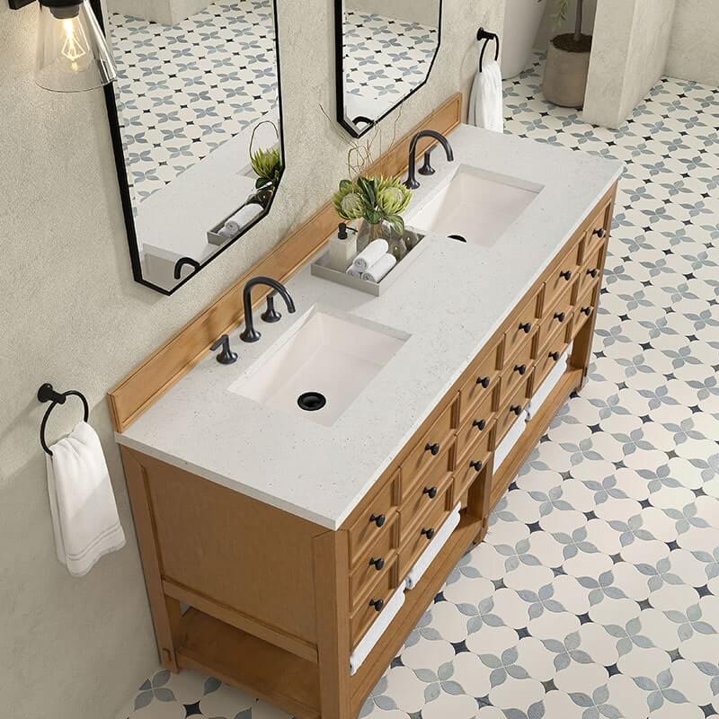 James Martin Malibu 72" Double Vanity Amber Birch With Lime Delight Top