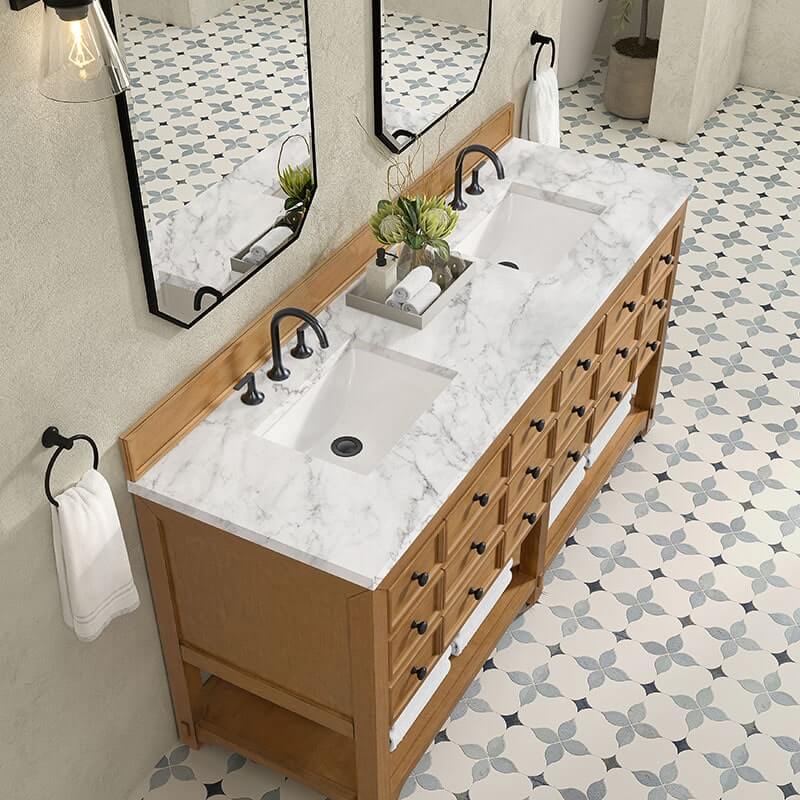 James Martin Malibu 72 Inch Double Vanity Amber Birch With Carrara Marble Top