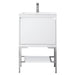 James Martin Mantova 23.6 Inch Single Vanity in Glossy White With Brushed Nickel Base With Glossy White Composite Stone Top