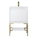 James Martin Mantova 23.6 Inch Single Vanity in Glossy White With Champagne Brass Base With Glossy White Composite Stone Top