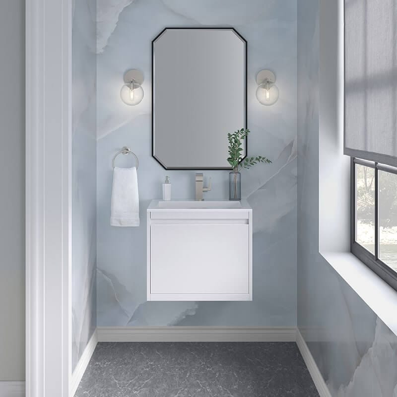 James Martin Mantova 23.6 Inch Single Vanity in Glossy White Without Base Cabinet Only With Glossy White Composite Stone Top Front View