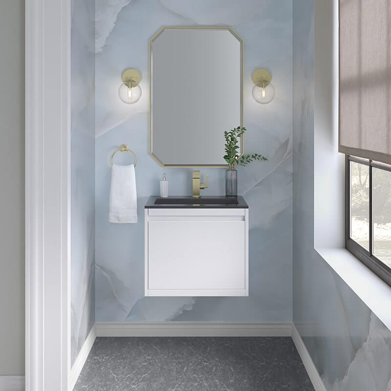 James Martin Mantova 23.6 Inch Single Vanity in Glossy White Without Base With Charcoal Black Composite Stone Top Front View