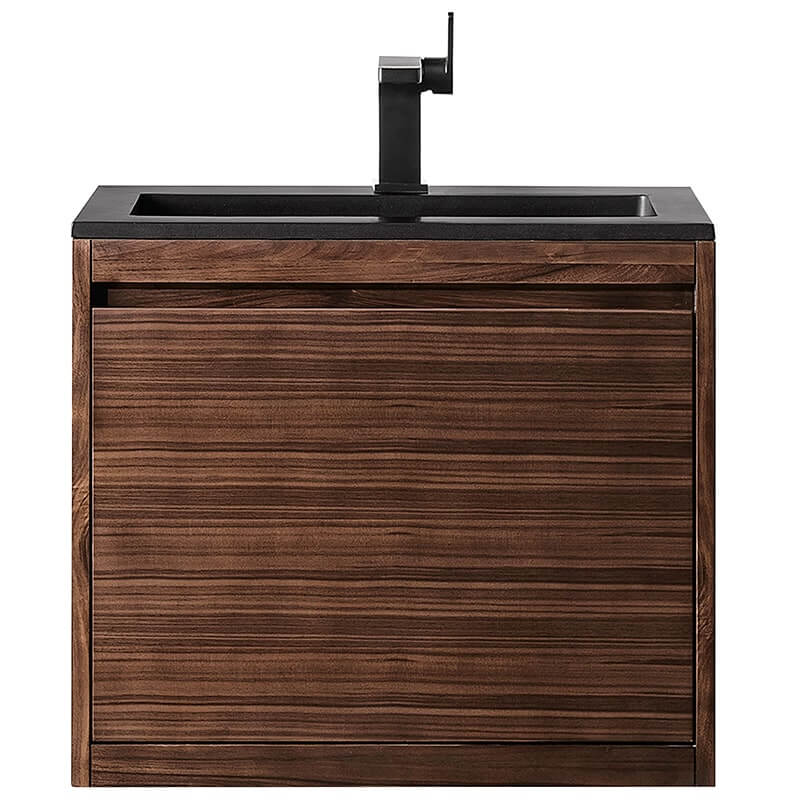 James Martin Mantova 23.6 Inch Single Vanity in Mid Century Walnut Without Base Charcoal Black Composite Stone Top