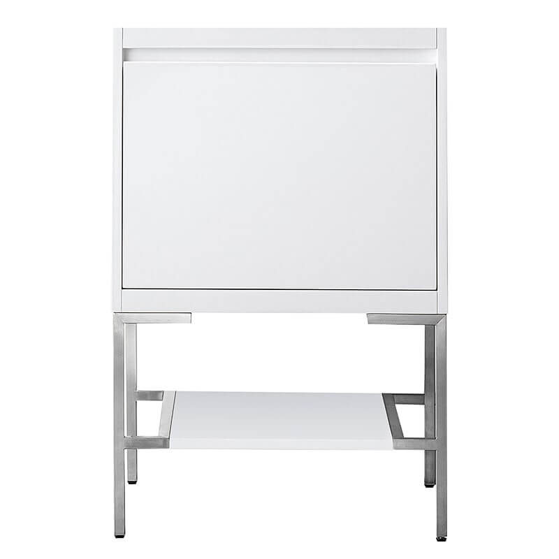 James Martin Mantova 23.6" Single Vanity in Glossy White With Brushed Nickel Base Cabinet Only