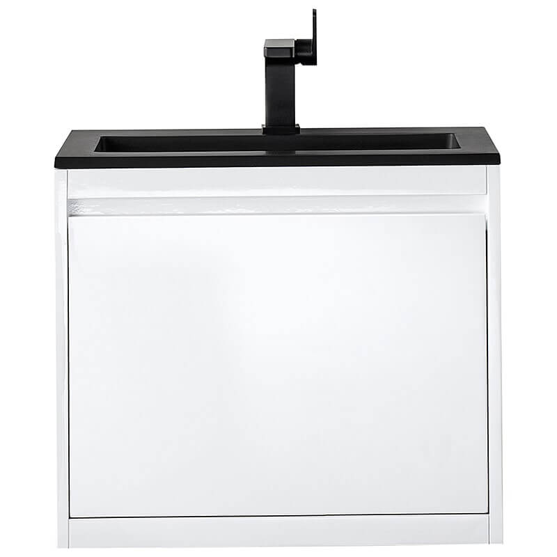 James Martin Mantova 23.6" Single Vanity in Glossy White Without Base Cabinet Only With Charcoal Black Composite Stone Top