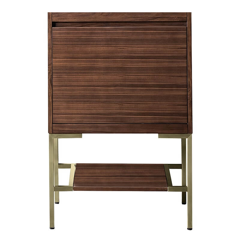 James Martin Mantova 23.6" Single Vanity in Mid Century Walnut With Champagne Brass Base Cabinet Only