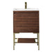 James Martin Mantova 23.6" Single Vanity in Mid Century Walnut With Champagne Brass Base With Glossy White Composite Stone Top
