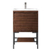 James Martin Mantova 23.6" Single Vanity in Mid Century Walnut With Matte Black Base With Glossy White Composite Stone Top