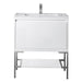 James Martin Mantova 31.5 Inch Single Vanity in Glossy White With Brushed Nickel Base With Glossy White Composite Stone Top