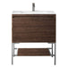 James Martin Mantova 31.5 Inch Single Vanity in Mid Century Walnut With Brushed Nickel Base With Glossy White Composite Stone Top