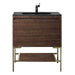 James Martin Mantova 31.5 Inch Single Vanity in Mid Century Walnut With Champagne Brass Base With Charcoal Black Composite Stone Top