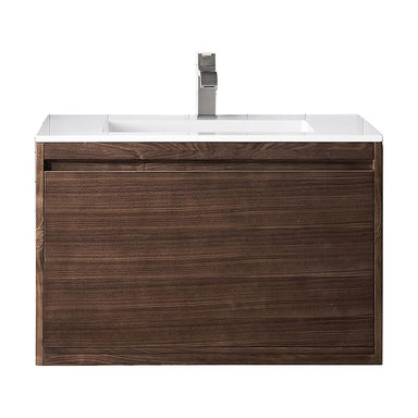 James Martin Mantova 31.5 Inch Single Vanity in Mid Century Walnut Without Base With Glossy White Composite Stone Top