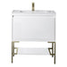 James Martin Mantova 31.5" Single Vanity in Glossy White With Champagne Brass Base With Glossy White Composite Stone Top