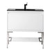James Martin Mantova 35.4 Inch Single Vanity in Glossy White With Brushed Nickel Base With Charcoal Black Composite Stone Top