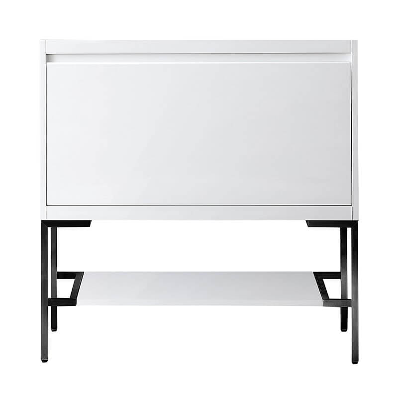 James Martin Mantova 35.4 Inch Single Vanity in Glossy White With Matte Black Base Cabinet Only