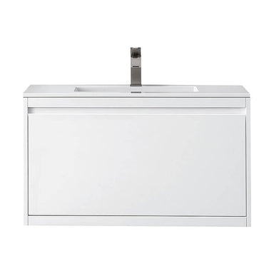 James Martin Mantova 35.4 Inch Single Vanity in Glossy White Without Base With Glossy White Composite Stone Top