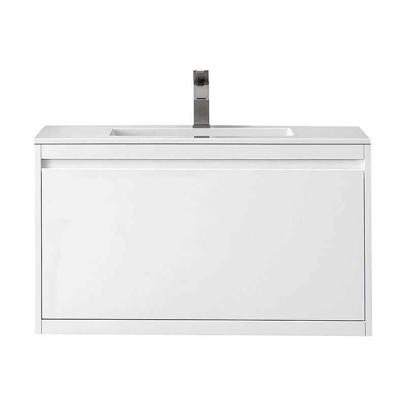 James Martin Mantova 35.4 Inch Single Vanity in Glossy White Without Base With Glossy White Composite Stone Top