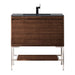 James Martin Mantova 35.4 Inch Single Vanity in Mid Century Walnut With Brushed Nickel Base With Charcoal Black Composite Stone Top