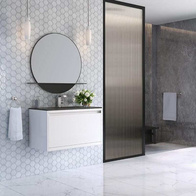 James Martin Mantova 35.4" Single Vanity Without Base Glossy White Corner View