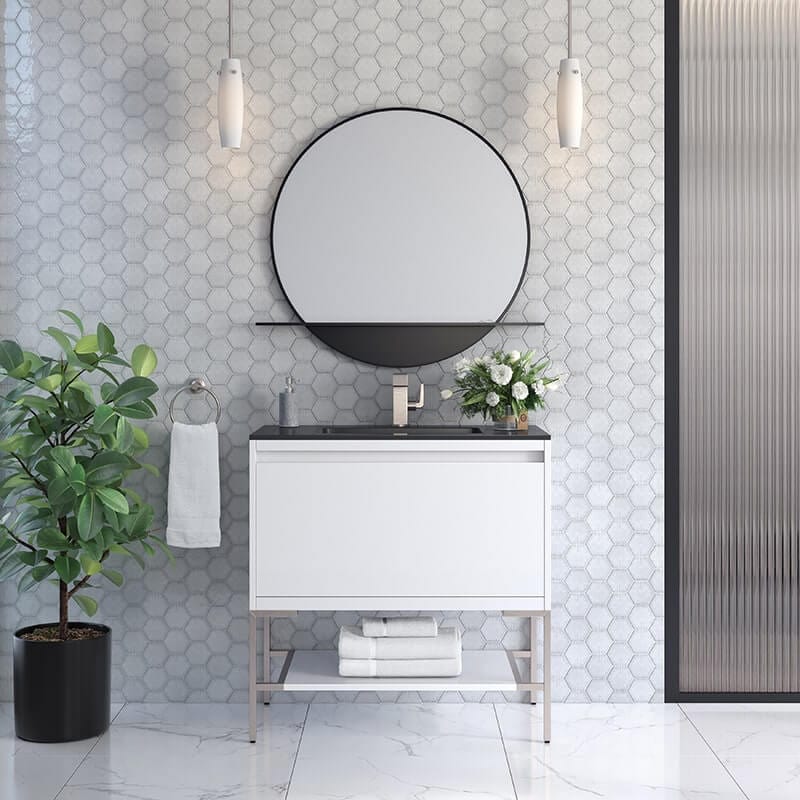 James Martin Mantova 35.4" Single Vanity Without Base Glossy White Front View