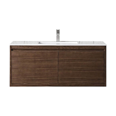 James Martin Mantova 47.3 Inch Single Vanity in Mid Century Walnut Without Base With Glossy White Composite Stone Top