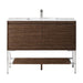 James Martin Mantova 47.3" Single Vanity in Mid Century Walnut With Brushed Nickel Base With Glossy White Composite Stone Top
