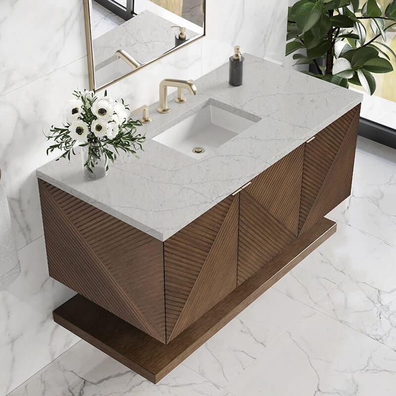 James Martin Marcello 48 Inch Single Vanity Chestnut Eternal Jasmine Pearl Silestone Top