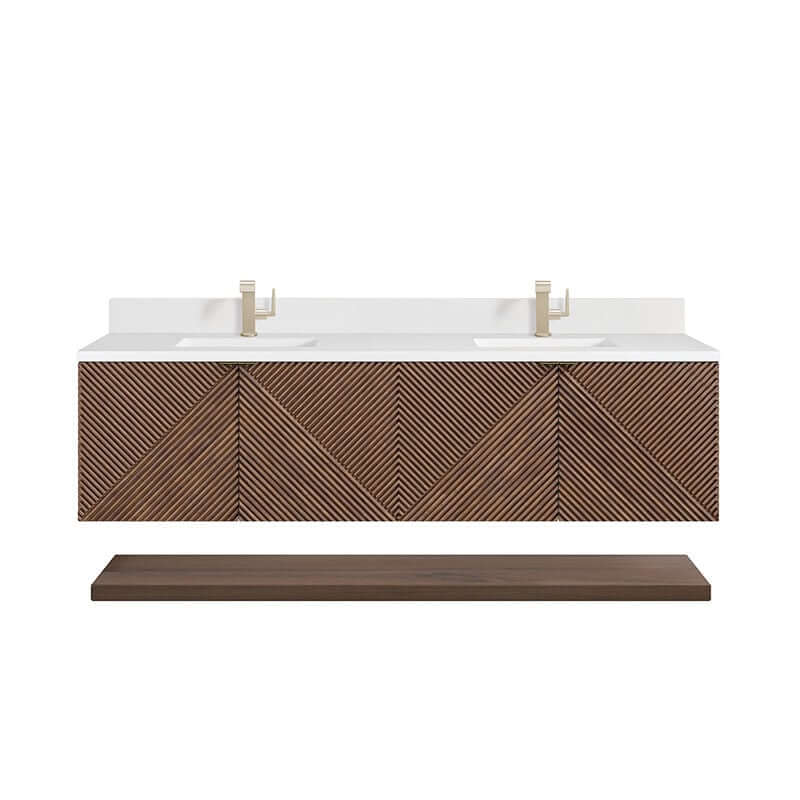 James Martin Marcello 72 Inch Single Vanity Chestnut Single Hole Faucet White Zeus Silestone Top & Backsplash