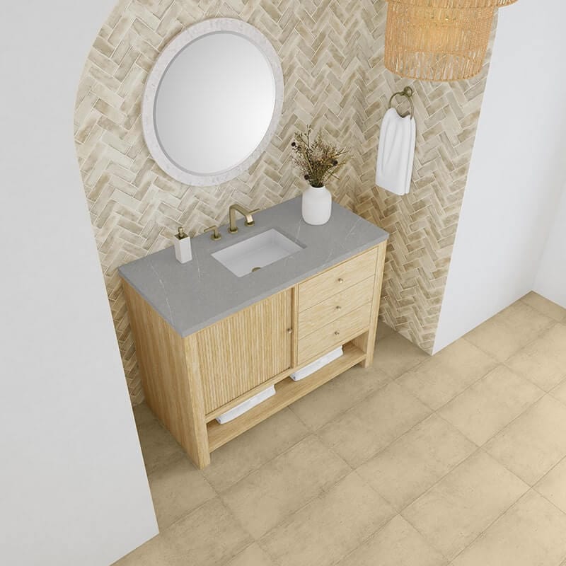 James Martin Marigot 48 Inch Single Vanity in Sunwashed Oak With Eternal Serena Silestone Top