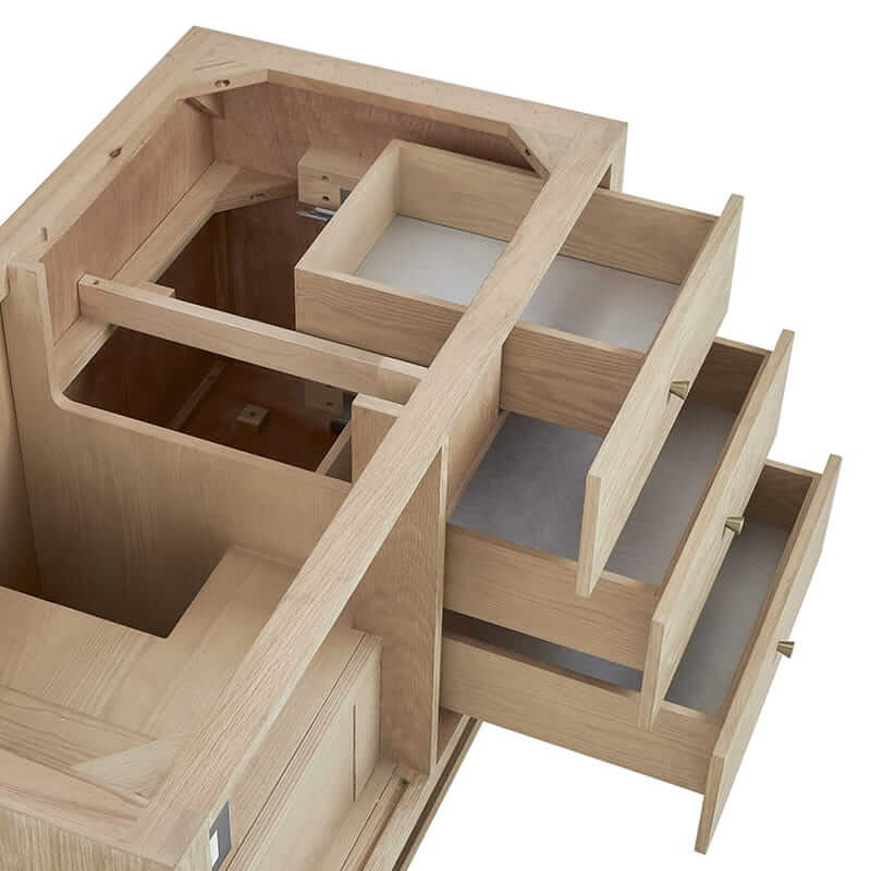 James Martin Marigot 48 Inch Single Vanity in Sunwashed Oak With Three Exterior Drawers and a Lower Integrated Shelf