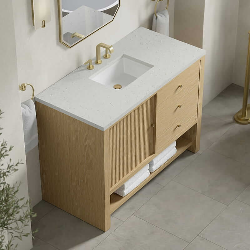 James Martin Marigot 48" Single Vanity in Sunwashed Oak With Lime Delight Silestone Top
