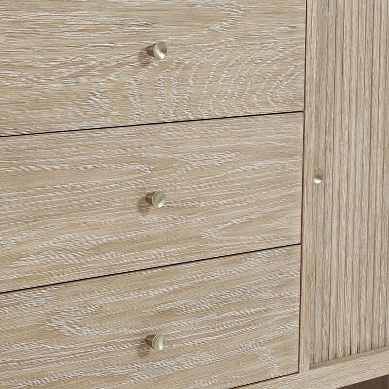 James Martin Marigot 72" Double Vanity in Sunwashed Oak Champagne Brass Knobs
