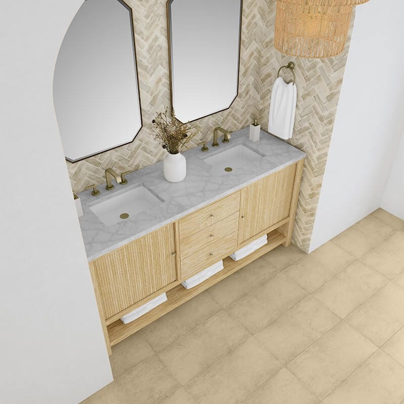 James Martin Marigot 72" Double Vanity in Sunwashed Oak With Victorian Silver Silestone Top