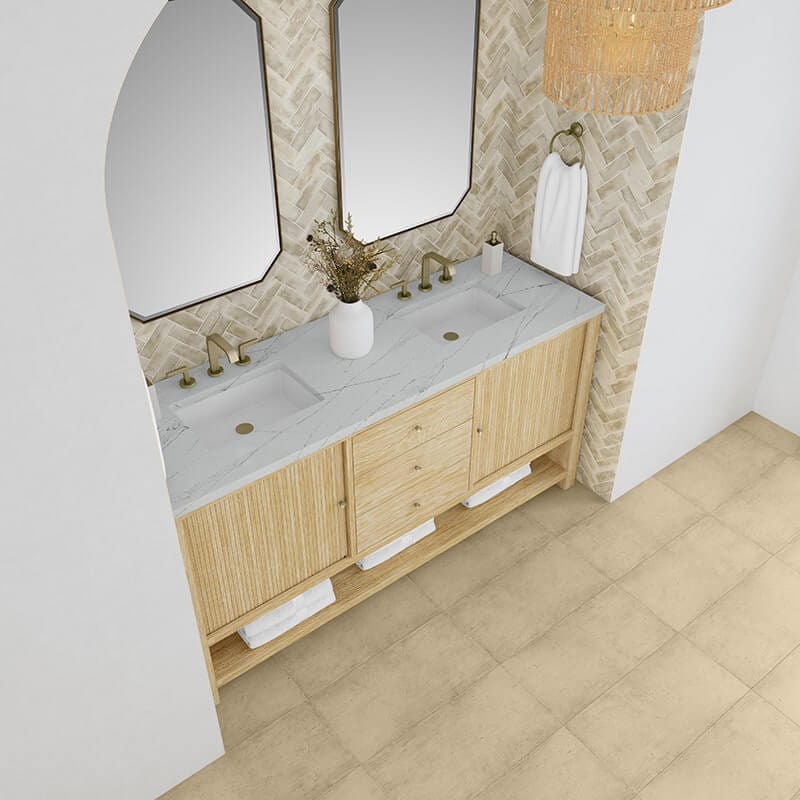 James Martin Marigot 72 Inch Double Vanity in Sunwashed Oak With Ethereal Noctis Silestone Top