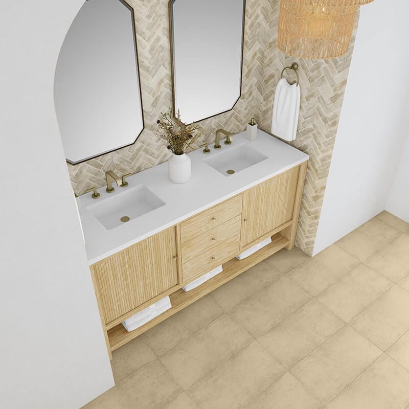 James Martin Marigot 72 Inch Double Vanity in Sunwashed Oak With White Zeus Silestone Top