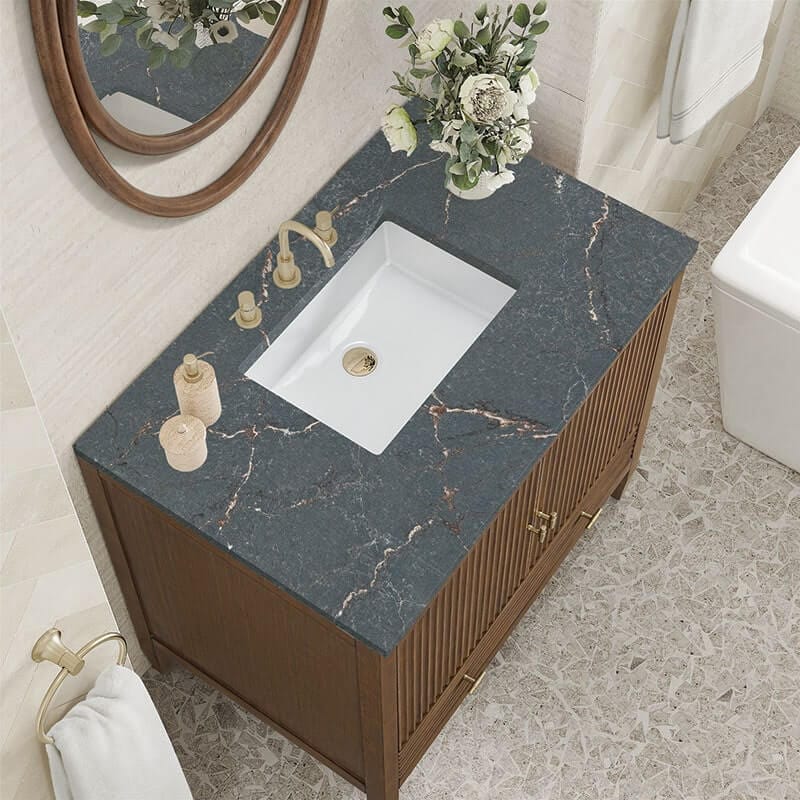 James Martin Myrrin 36 Inch Single Century Walnut Parisien Bleu Silestone Top