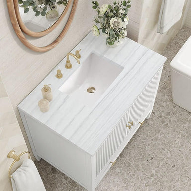 James Martin Myrrin 36" Inch Single Vanity Bright White Arctic Fall Solid Surface Top