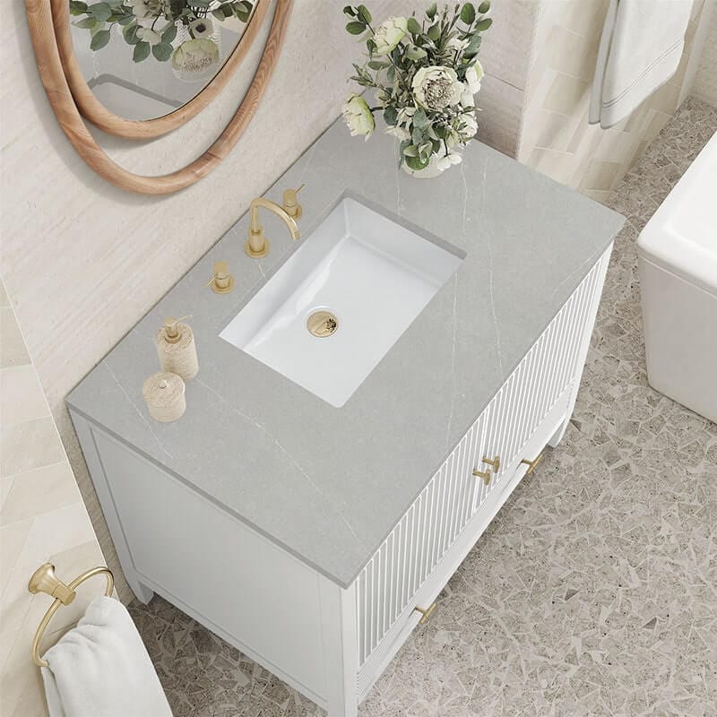 James Martin Myrrin 36" Inch Single Vanity Bright White Eternal Serena Silestone Top