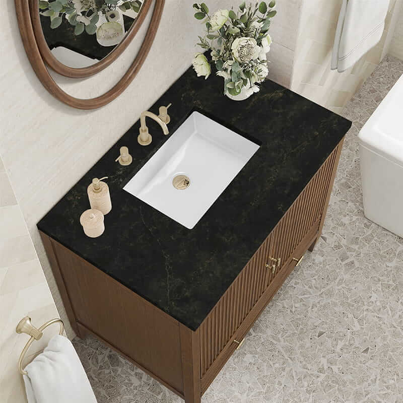 James Martin Myrrin 36 Inch Single Vanity in Mid Century Walnut With Phantome Eclos Top