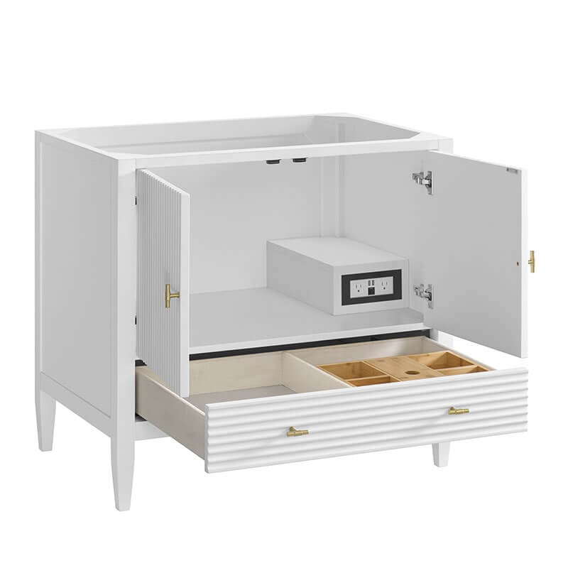 James Martin Myrrin 36" Single Vanity Bright White Open Drawers