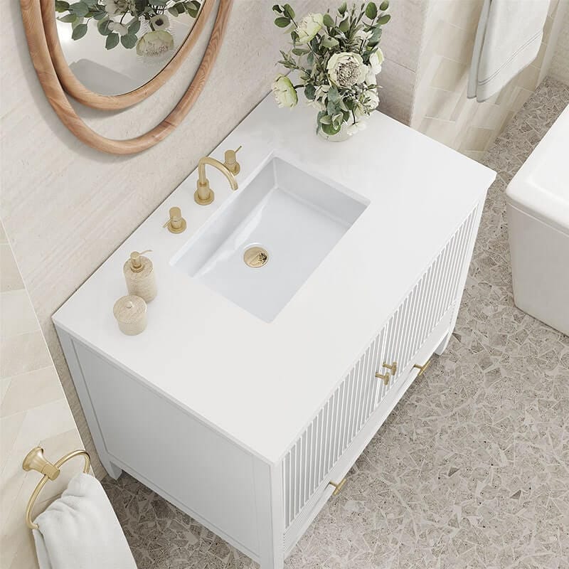 James Martin Myrrin 36" Single Vanity Bright White White Zeus Silestone Top