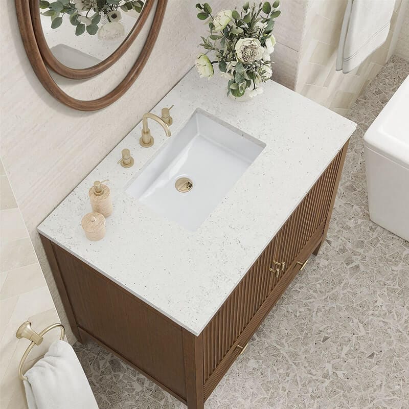 James Martin Myrrin 36" Single Vanity Century Walnut Lime Delight Silestone Top